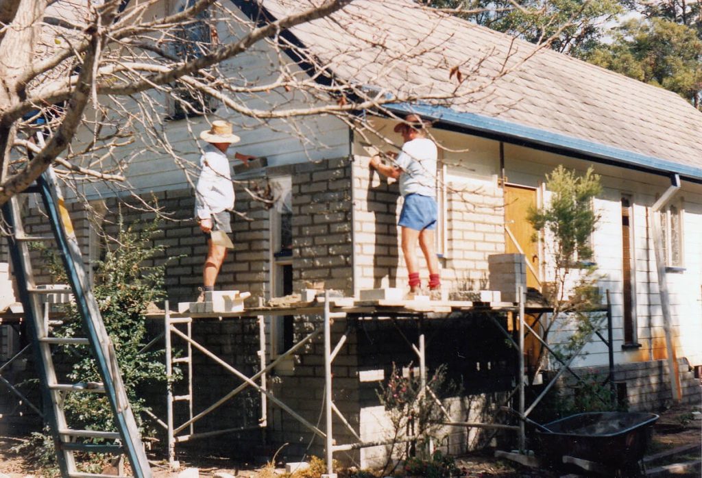 Archival photograph of brickwork being added to The Abbey Church.