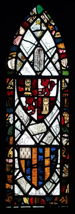 Warwickshire armorial stained glass panel at The Abbey Church